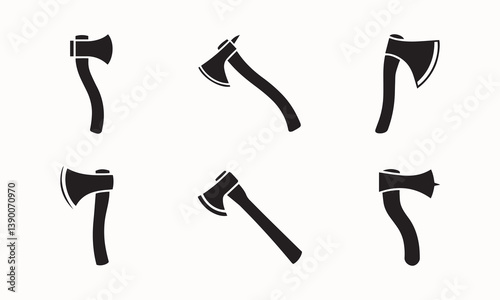 Axe Silhouette Collection Featuring Various Tool and Survival Shapes, Assorted Axe and Hatchet Silhouettes for Tools, Camping, and Woodcutting Graphics