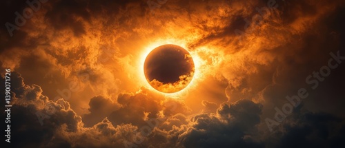 Partial solar eclipse with dramatic cloud-covered background
