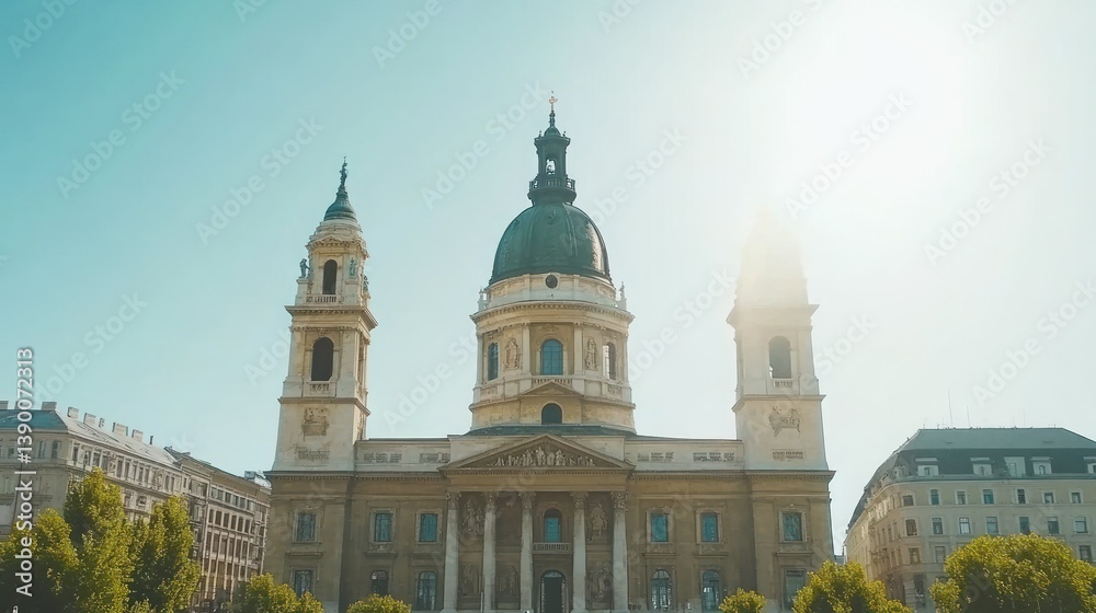 Obraz premium Majestic European church facade under bright sun
