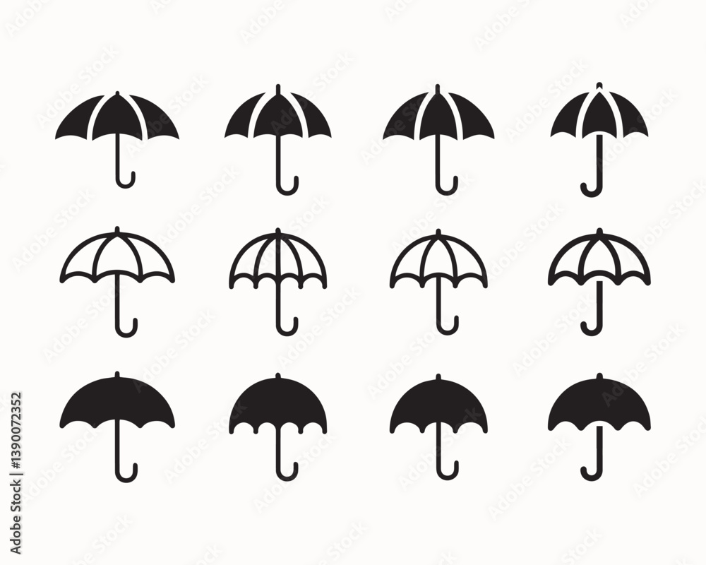 Umbrella vector silhouette on white background. Umbrella icon sign illustration design. umbrella in flat design style Umbrella vector silhouette on white background. Umbrella icon sign illustration design. umbrella in flat design style