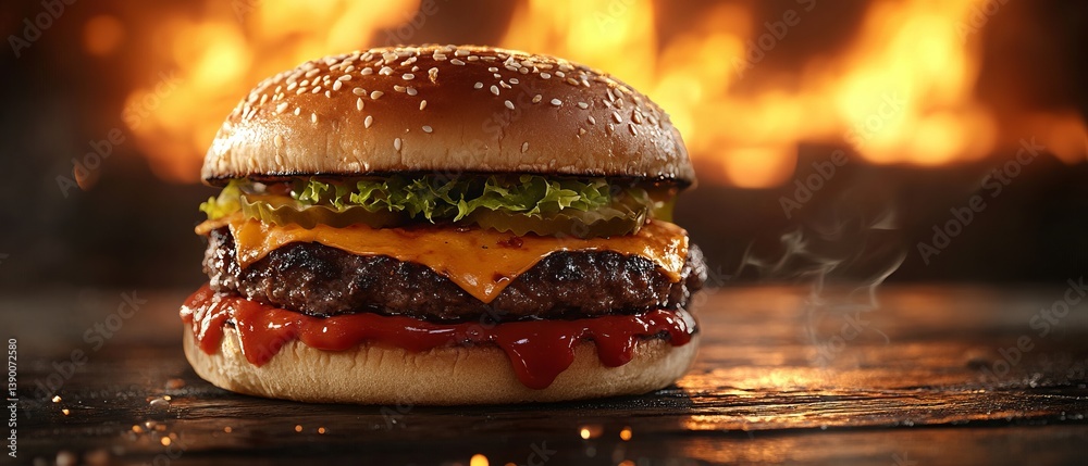 Delicious fresh burger. Logo for the application for the sale or advertising of fast food and hamburgers