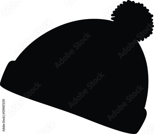 Bobble hat  black silhouette vector,Beanie hat silhouette