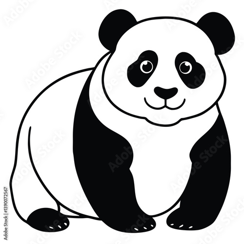 Cute cartoon panda bear happily eating bamboo in a fun nature scene