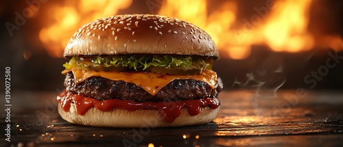 Obraz na płótnie Delicious fresh burger. Logo for the application for the sale or advertising of fast food and hamburgers w salonie