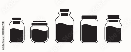  Set of Jar and Container Silhouettes for Kitchen Storage and Packaging Design, Black and White Jar Icon Set for Kitchen, Pantry, and Packaging Uses