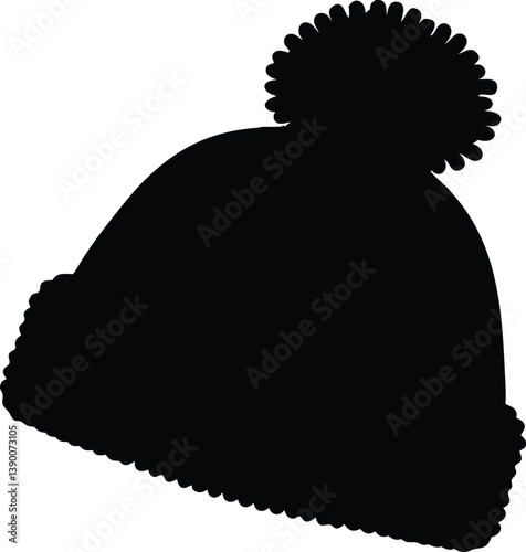 Bobble hat  black silhouette vector,Beanie hat silhouette