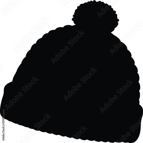 Bobble hat  black silhouette vector,Beanie hat silhouette