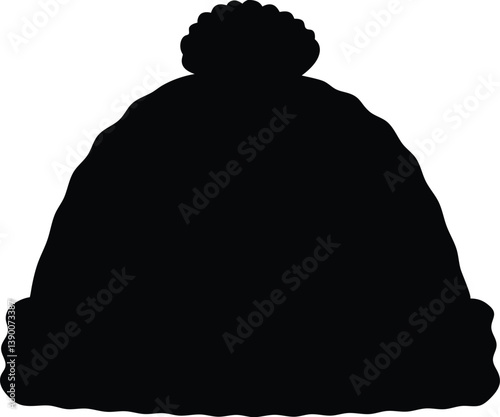 Bobble hat  black silhouette vector,Beanie hat silhouette