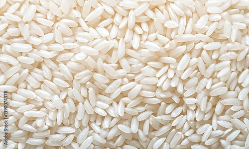 White rice grains scattered on a surface showcasing texture and color under natural light