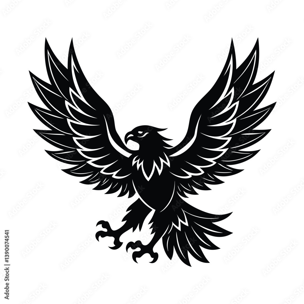Obraz premium Eagle Silhouette Vector Illustration – Black Eagle Icon on White Background in Minimalist Style