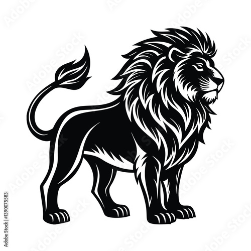 Majestic Lion Silhouette Vector – Black Lion Graphic in Side View on White Background

