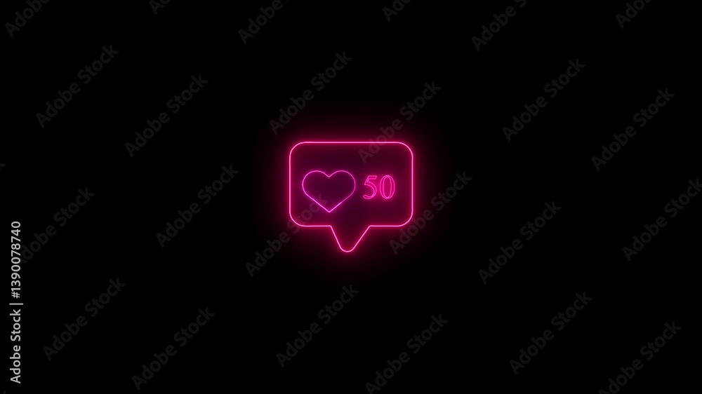 Neon Red Heart Icon in Speech Bubble. Notifications like icon on the wall background. Neon Red Heart Icon in Speech Bubble. Notifications like icon on the wall background.