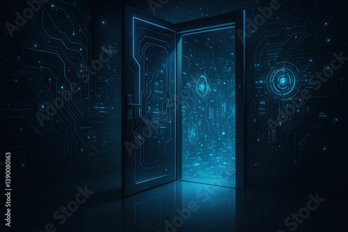 Digital Gateway With Futuristic Blue Interface