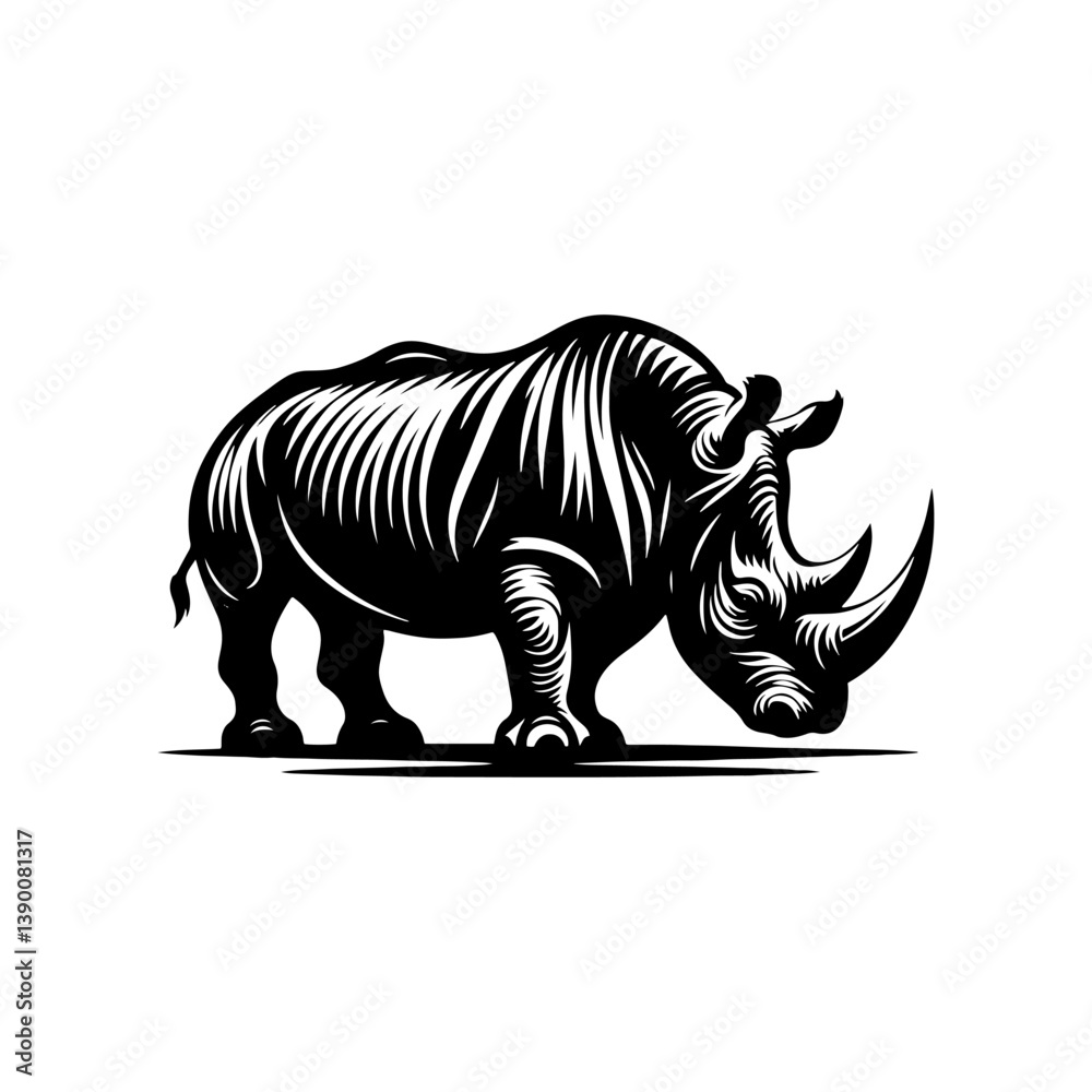Obraz premium Rhinoceros Silhouette - Minimalist Design of Rhinoceros - Vector of Rhinoceros - Rhinoceros Illustration.