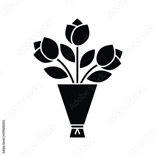 flower bouquet icon vector tulip . Wedding, birthday bouquet sign 