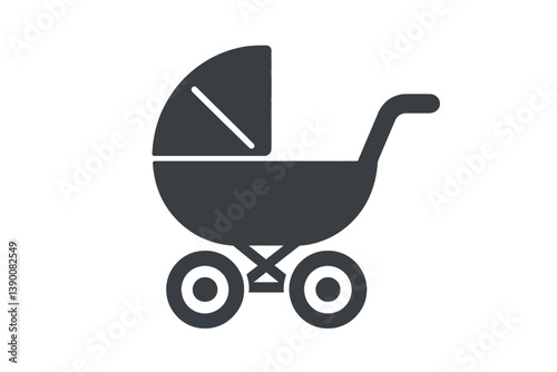 Stylized vector icon of a baby stroller with a canopy and wheels designed for modern parenting needs