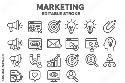 Marketing and Advertising Vector Icons for Digital Strategies and Campaigns