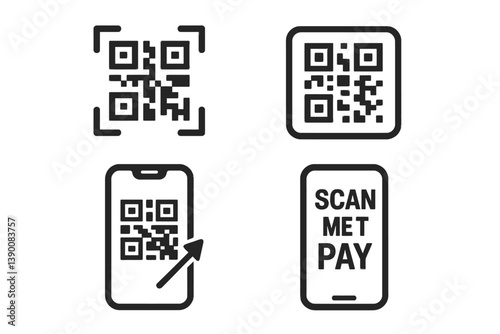 Vector icons depicting QR codes and mobile payment interaction for modern transactions