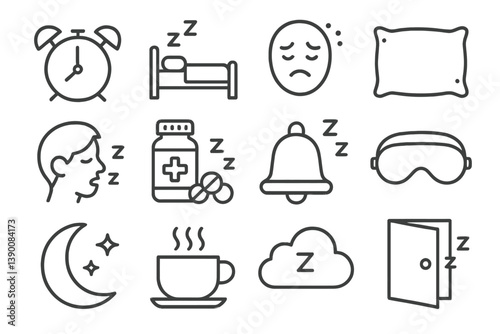 Sleep-related vector icons for promoting good sleep hygiene and relaxation practices