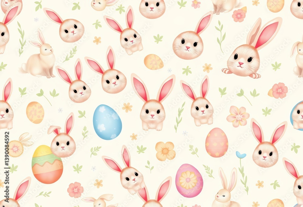 Adorable pastel Easter bunny and egg seamless pattern with ample white space, fabric, seamless Adorable pastel Easter bunny and egg seamless pattern with ample white space, fabric, seamless