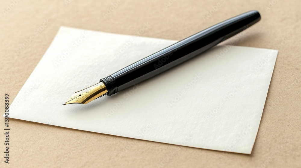 Elegant black fountain pen on blank white note Elegant black fountain pen on blank white note