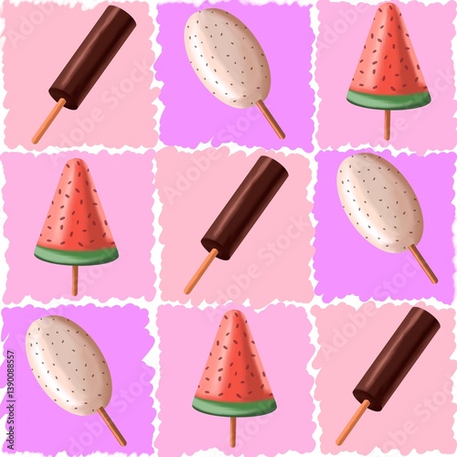 Seamless pattern with ice cream. Summer pattern.