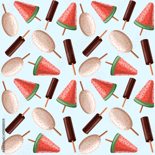 Seamless pattern with ice cream. Summer pattern.