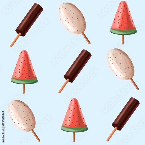 Seamless pattern with ice cream. Summer pattern.