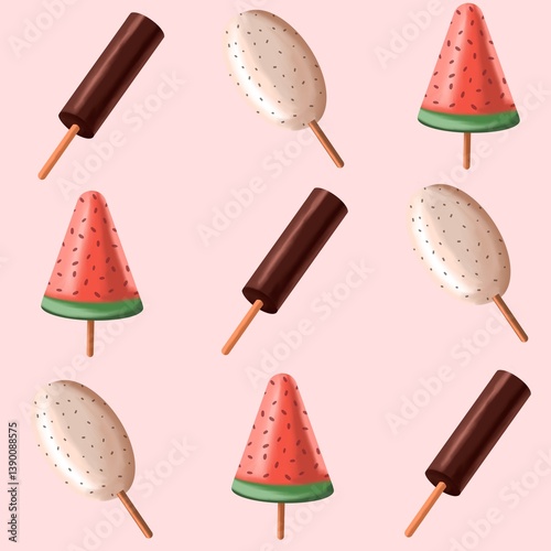 Seamless pattern with ice cream. Summer pattern.