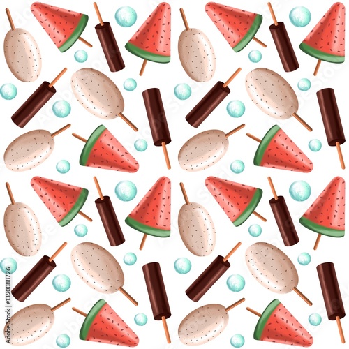 Seamless pattern with ice cream. Summer pattern.