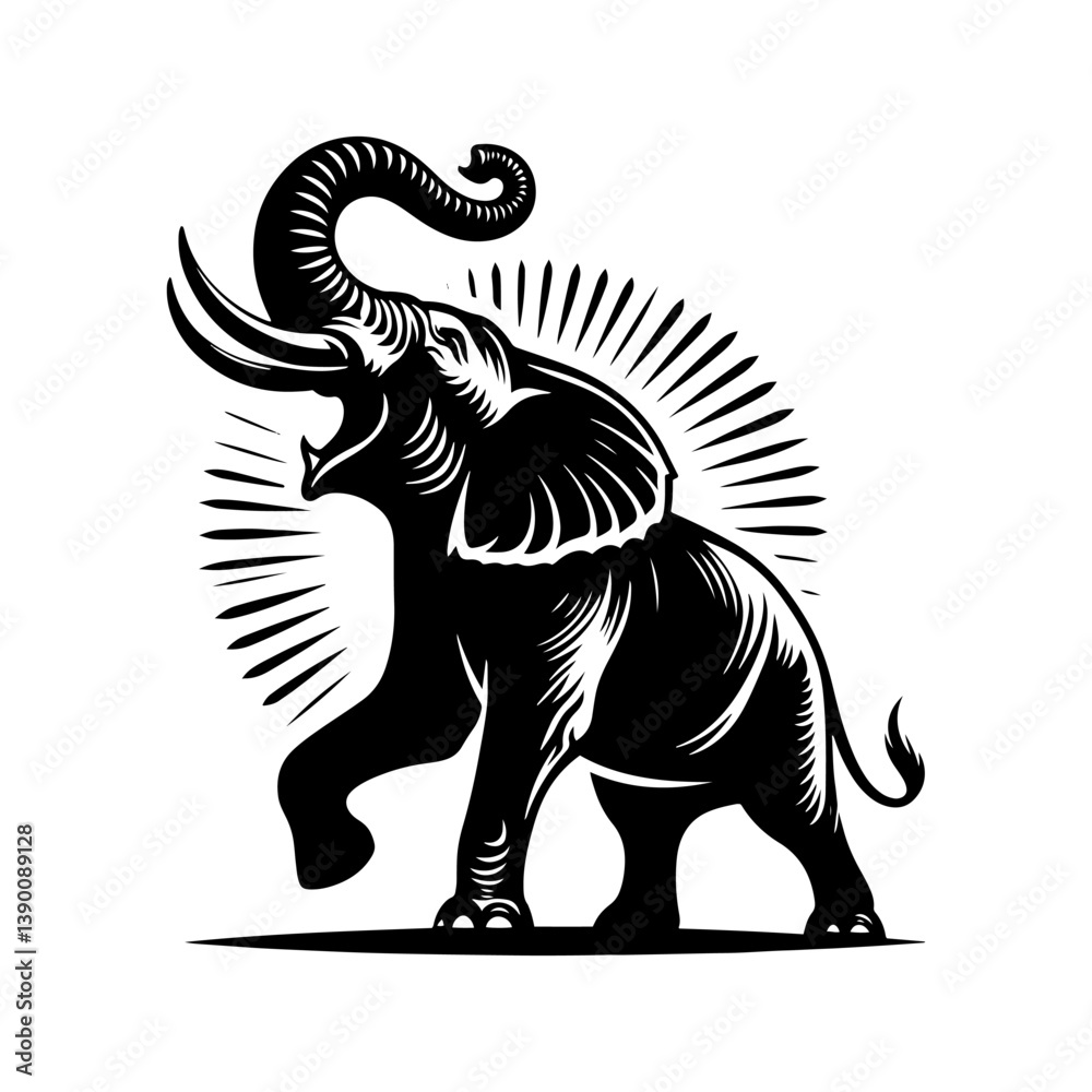 Fototapeta premium Roaring elephant Silhouette - Vector of Roaring elephant - Minimalist Roaring elephant Design.