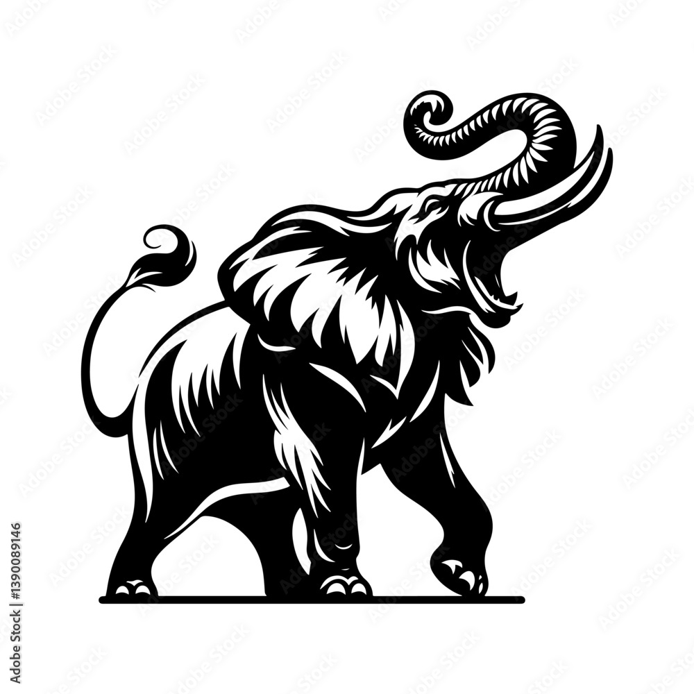 Roaring elephant Silhouette - Vector of Roaring elephant - Minimalist Roaring elephant Design.