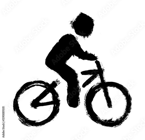 Bicycle And Rider Icon Grunge Brush Stroke Drawing Vector
