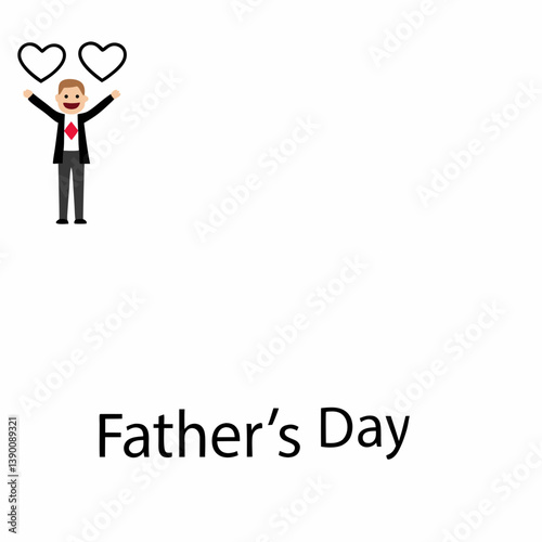 A joyful dad basking in Father's Day love, arms wide open, hearts floating above him in minimalist design.