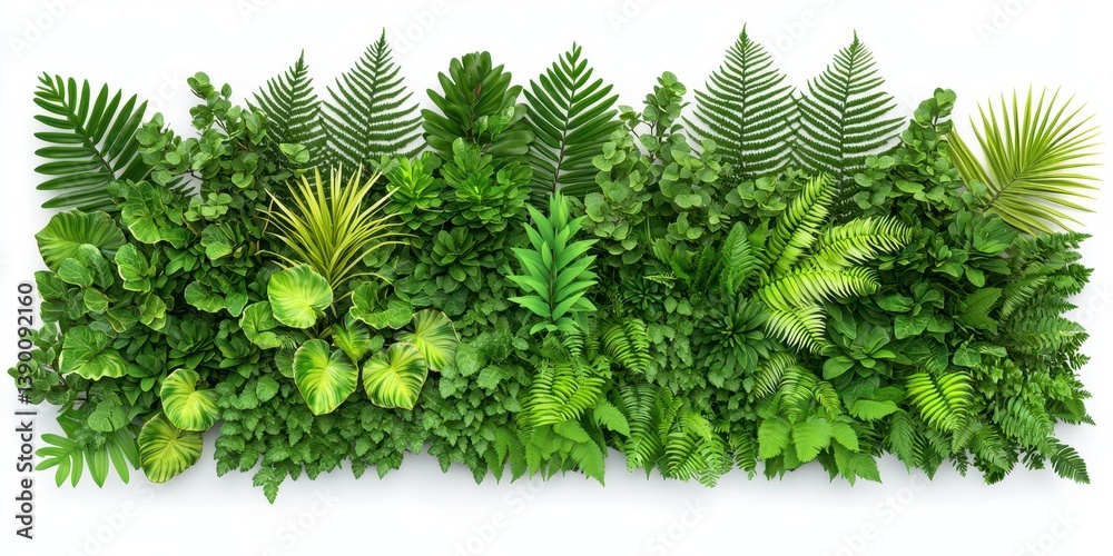Lush Green Foliage Wall with Varied Textures and Shades of Green Leaves Lush Green Foliage Wall with Varied Textures and Shades of Green Leaves