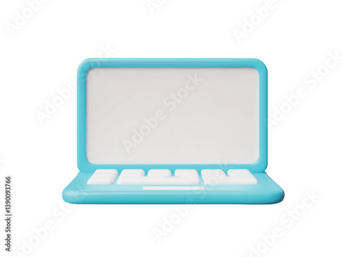 Laptop with white blank screen 3D vector icon, portable computer gadget device with keyboard and touchpad in blue case