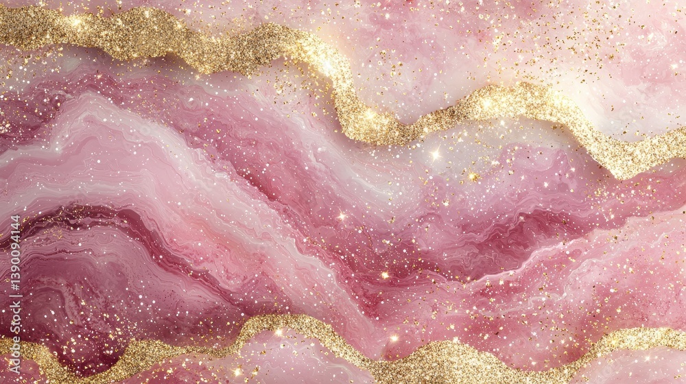Fototapeta premium Pink Gold Glitter Fluid Art