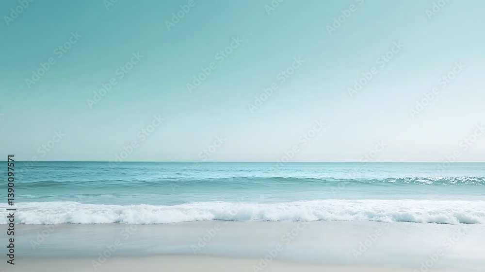 Serene beach scene with gentle waves and clear sky. Serene beach scene with gentle waves and clear sky.
