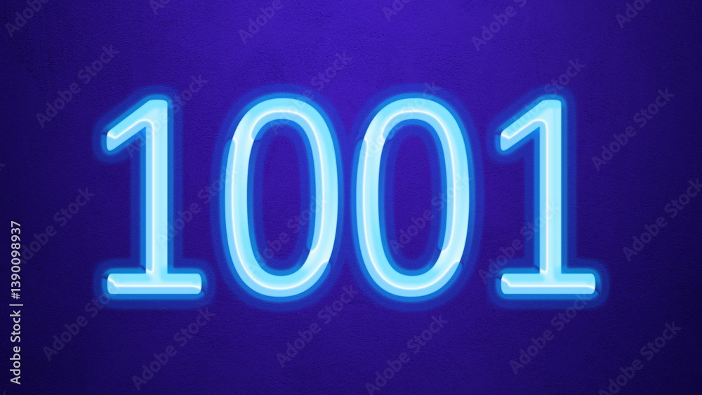 Glowing blue number design of 1001 on blue background. Glowing blue number design of 1001 on blue background.