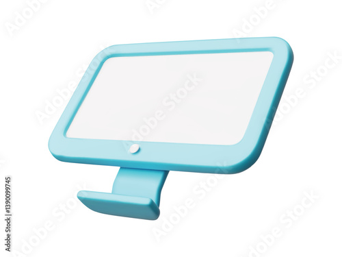 3d vector illustration of monitor screen with blue frame and stand.