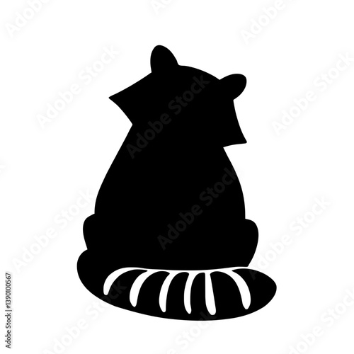 Minimalist black silhouette of a raccoon sitting with curled ringed tail