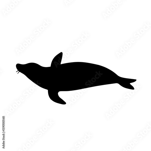 Minimalist black silhouette of a seal lying on its belly with outstretched flippers