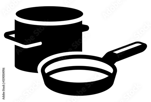 icon of a saucepan and frying pan symbolizing cooking and kitchen preparation tools.