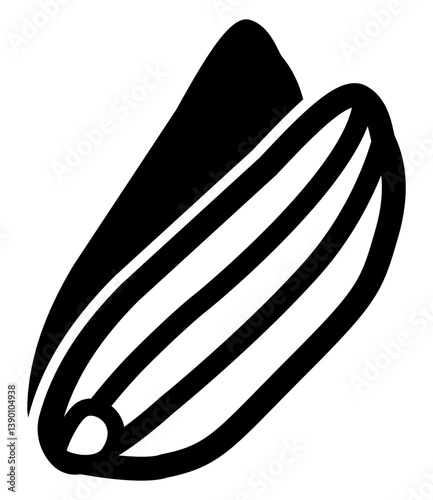 silhouette icon of a single rice grain in husk shown in stylized detail.