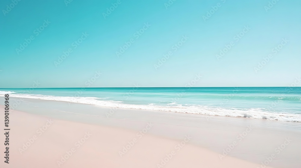 Serene beach scene with soft sand and turquoise water under a clear sky. Serene beach scene with soft sand and turquoise water under a clear sky.