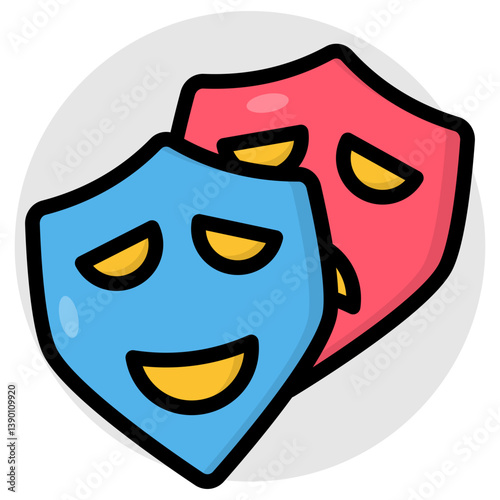 Happy and sad face mask, theater masks icon