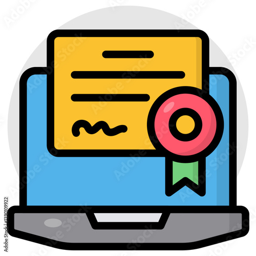 Paper with ribbon, flat design of online degree icon
