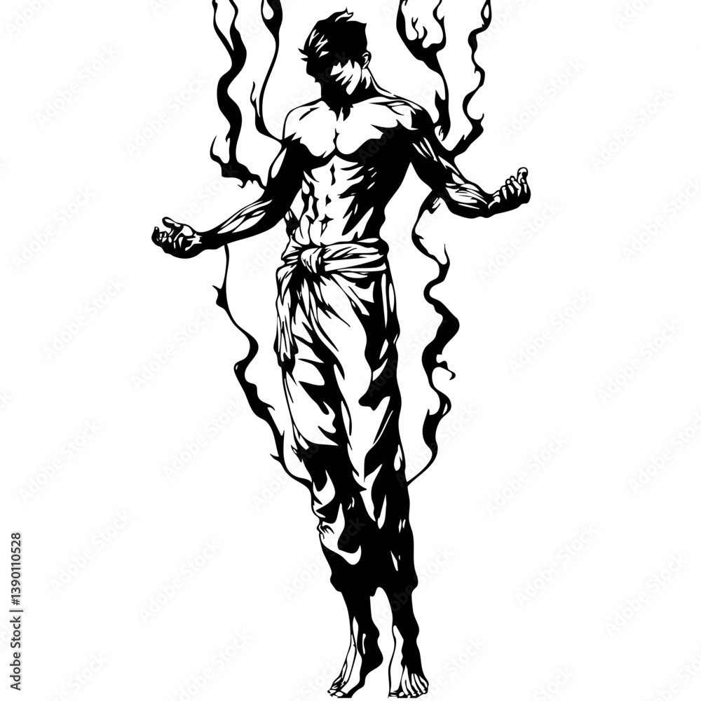 Fototapeta premium Mystical Martial Arts Warrior with Energy Aura – Powerful Fighter Silhouette Illustration