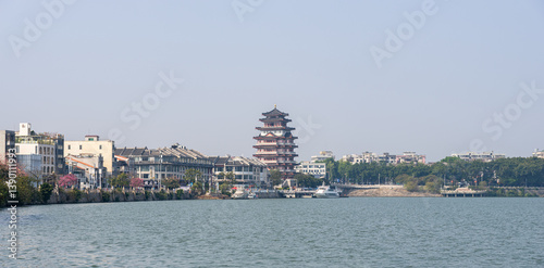 Hejiang Tower Ancient Building Landscape in Huizhou, China