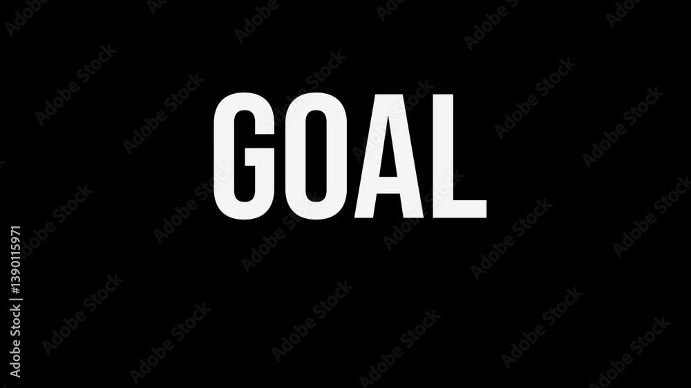 Goal text animation with mosaic and glitch effects on a black background. 4K